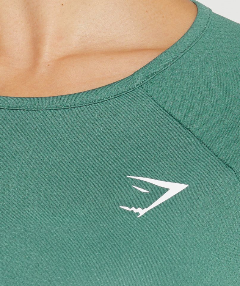 Women's Gymshark Training Long Sleeve Cropped Tops Green | CA D67513